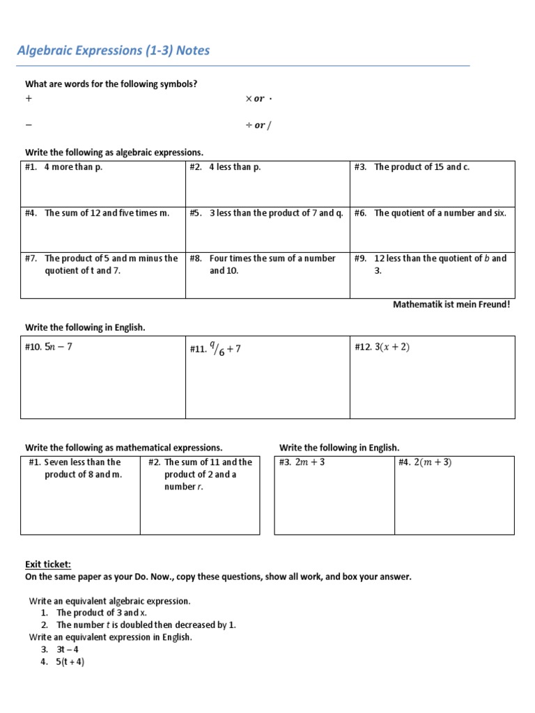 Algebraic Expressions Guide | PDF
