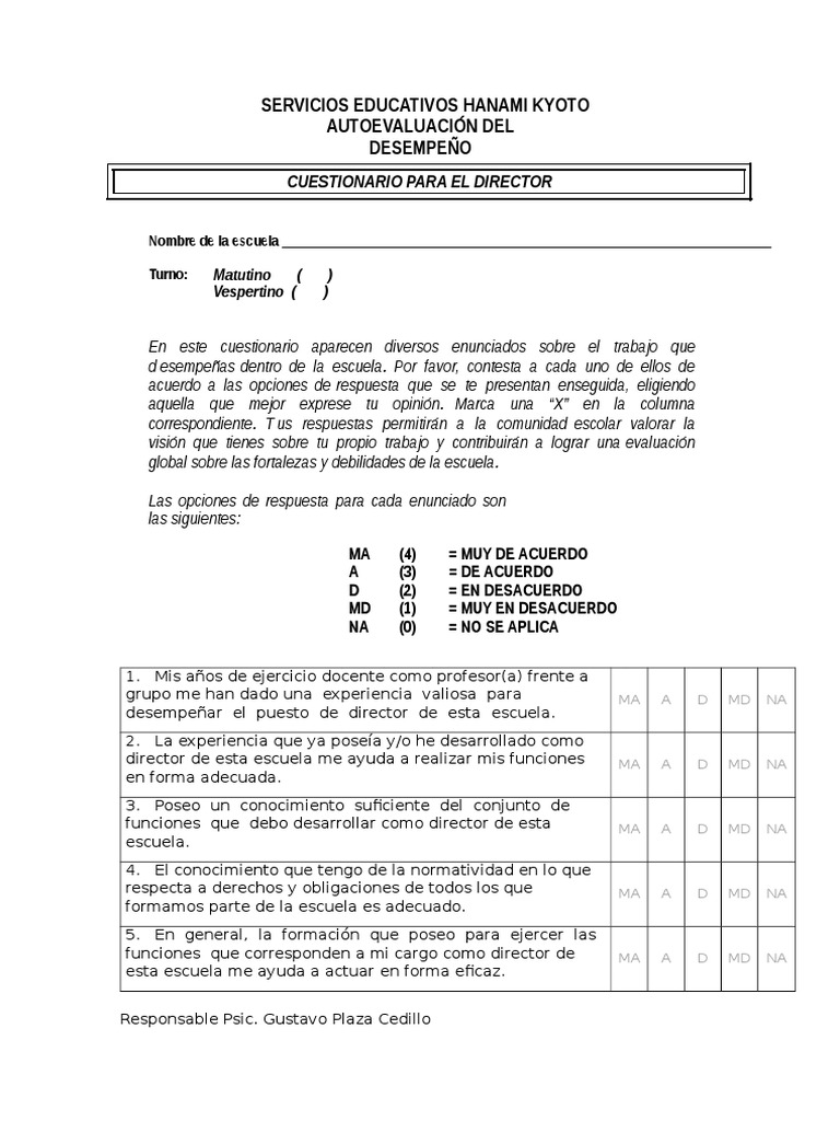 Cuestionario Director | PDF | Maestros | Cuestionario