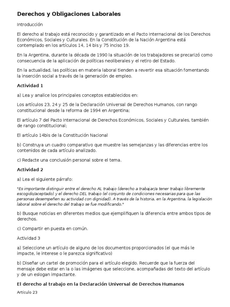Derechos y Obligaciones Laborales en Argentina | PDF | Derecho laboral ...