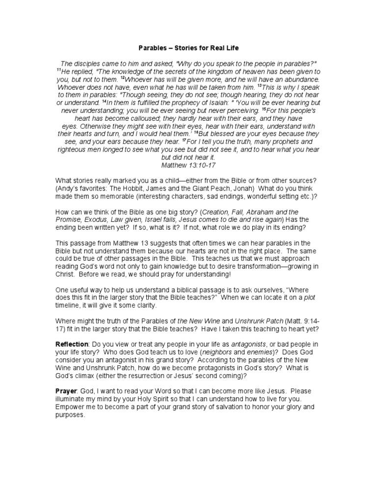 Sg Outline Parables Intro Pdf Gospel Of Matthew Parables Of Jesus