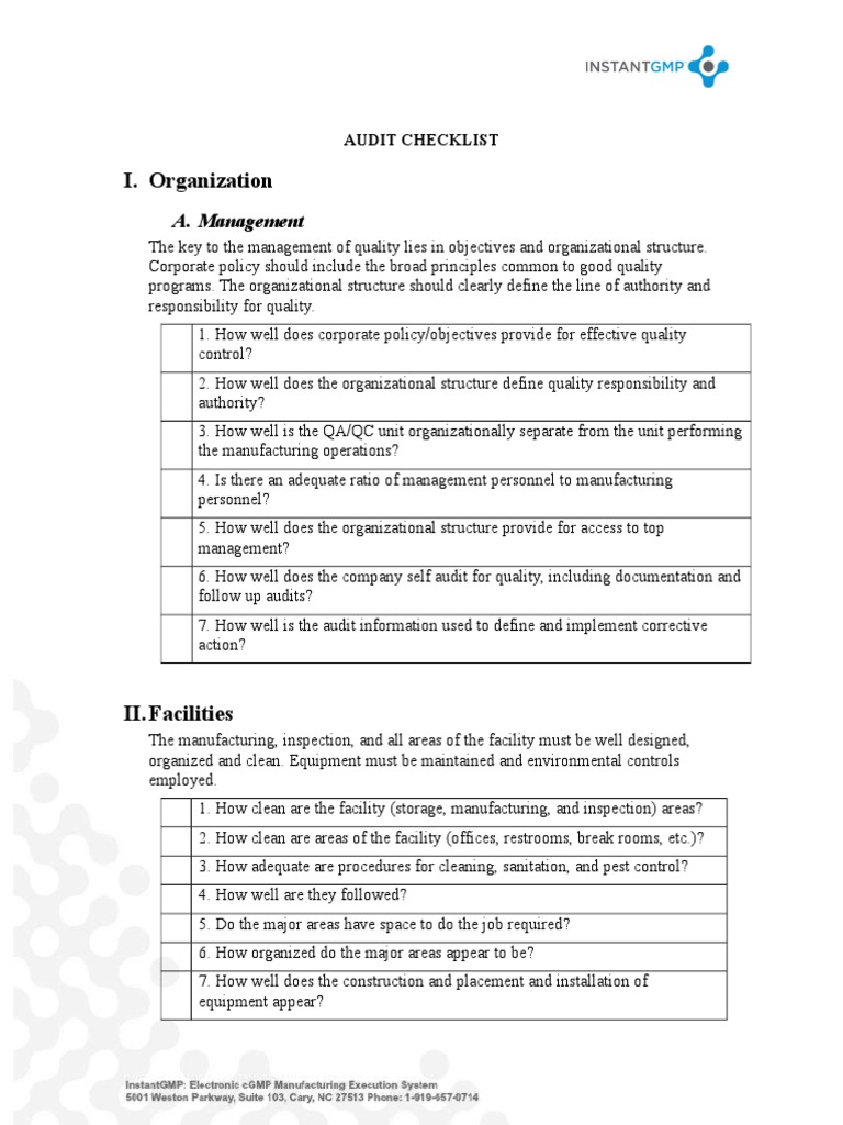 AUDIT CHECKLIST Calibration Specification (Technical Standard)