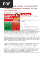 If MR's Defeat Is Certain, Why Not Vote JVP Choosing Between Urgent Immediacy and Long-Term Perspectives