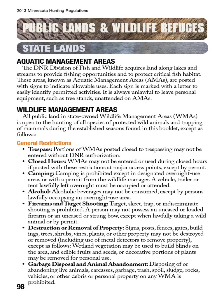 WMA Hunting Regs 2013 Hunting Minnesota