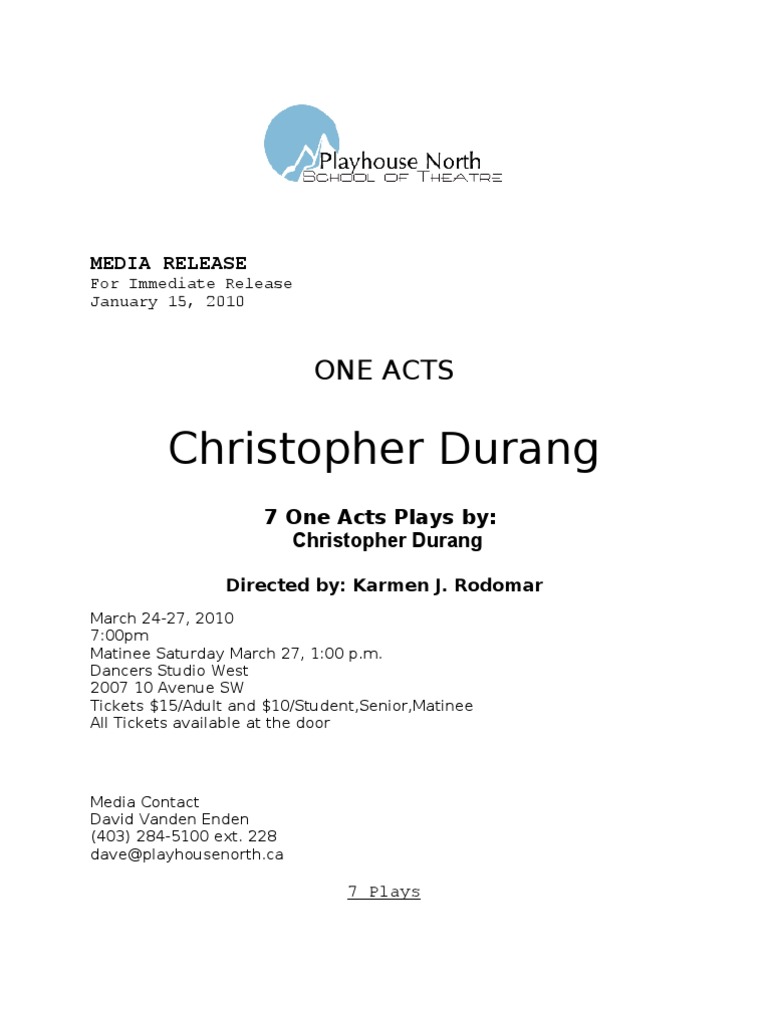 Christopher Durang One Acts Performance PDF Performing Arts