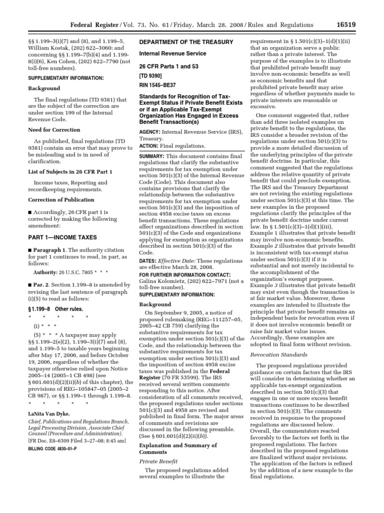 Rule: Standards For Recognition of Tax-Exempt Status If Private Benefit ...