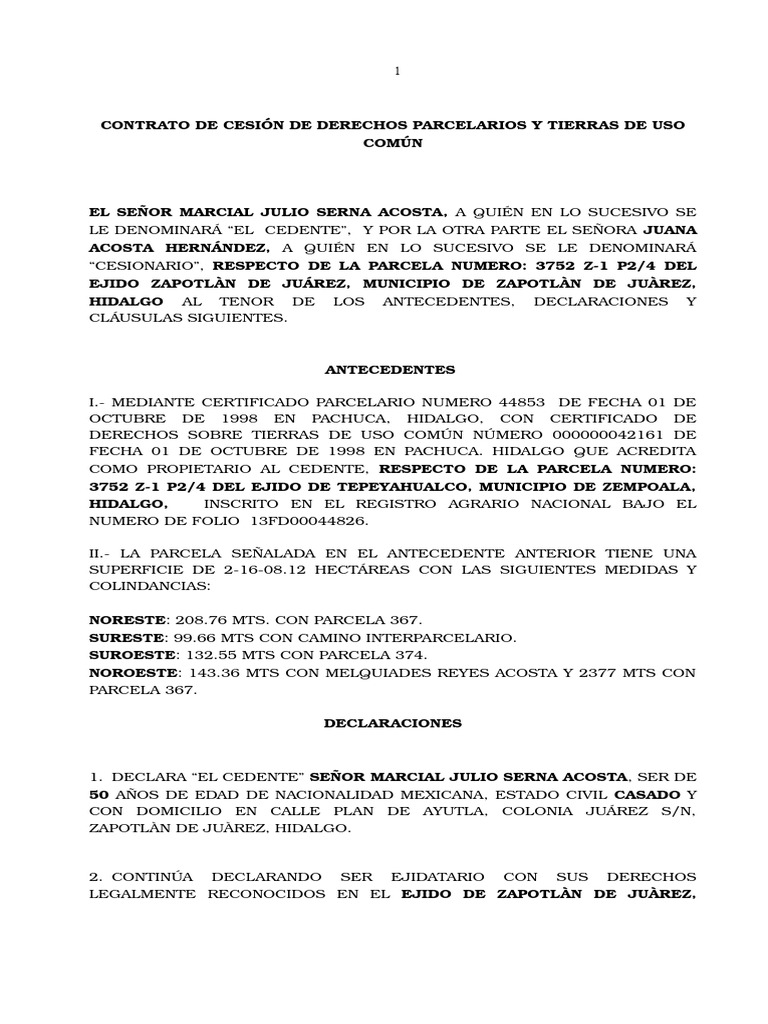 contrato de Secion de Derechos Parcelarios