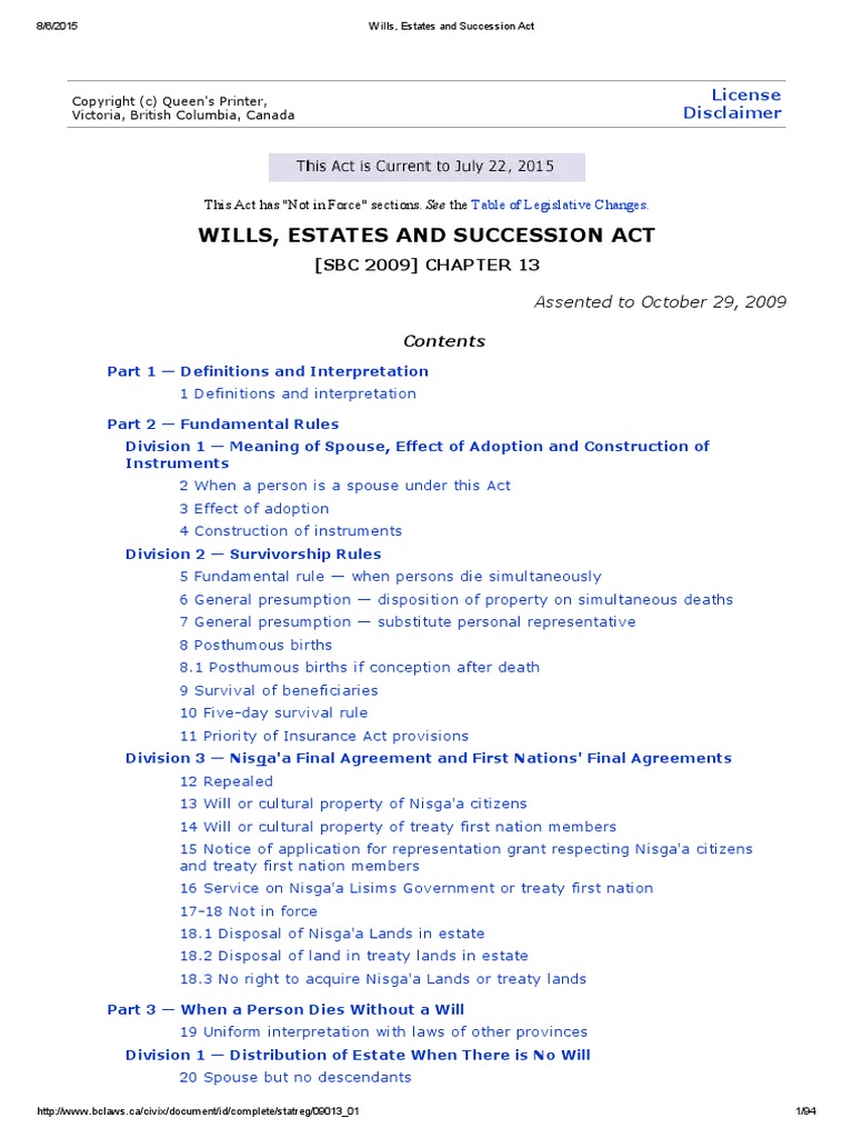 BC Wills, Estates and Succession Act.pdf Will And Testament