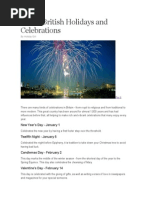 List of British Holidays and Celebrations