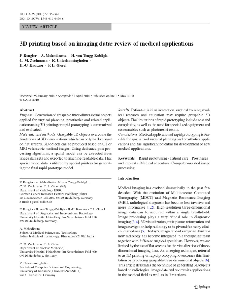 3D Printing Based On Imaging Data | PDF | Medical Imaging | 3 D Printing