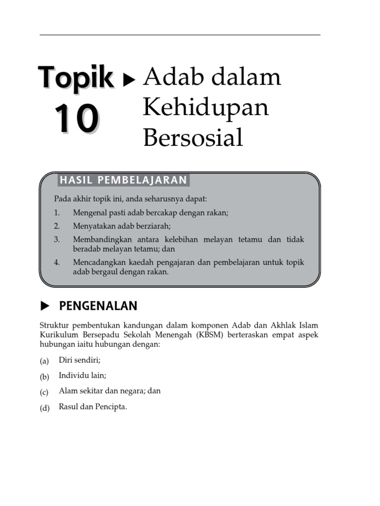 Topik 10 Adab Dalam Kehidupan Bersosial Pdf