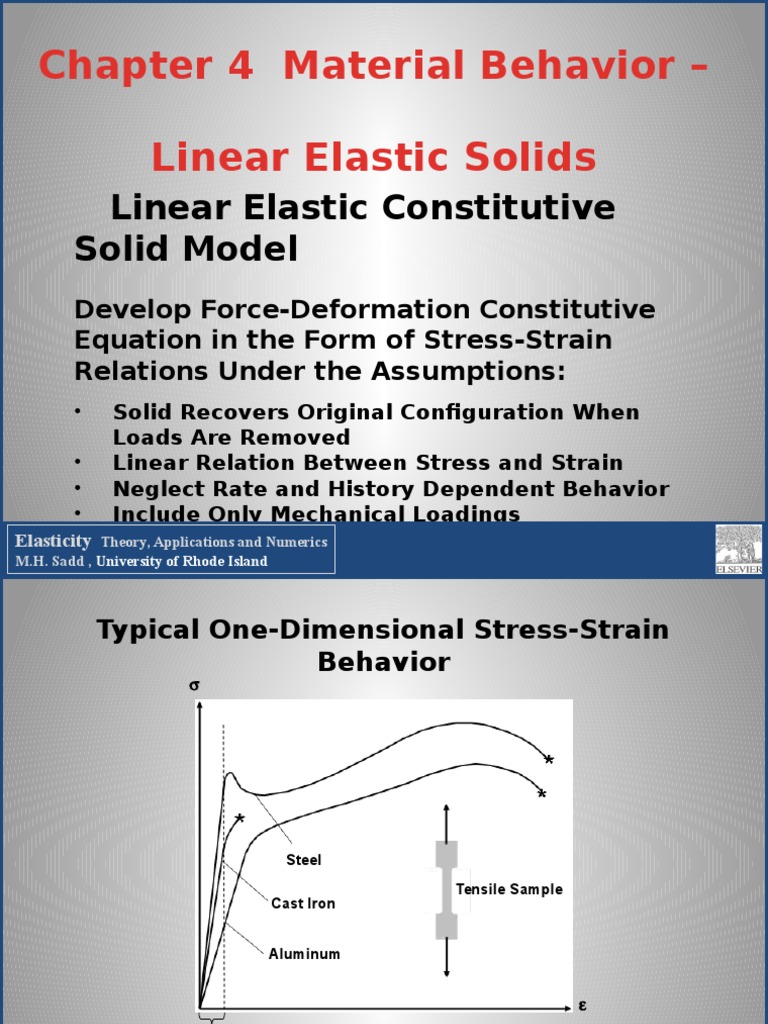 slides Chapter 4 Material BehaviorLinear Elastic Solids Elasticity