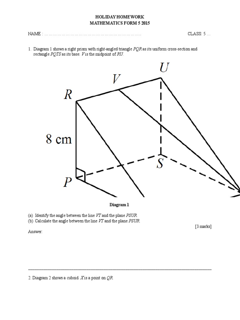 Form 5 Holiday Homework: Math Problems | PDF