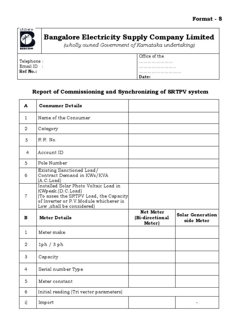 SRTPV Commissioning Report for BESCOM | PDF | Photovoltaics | Solar Panel