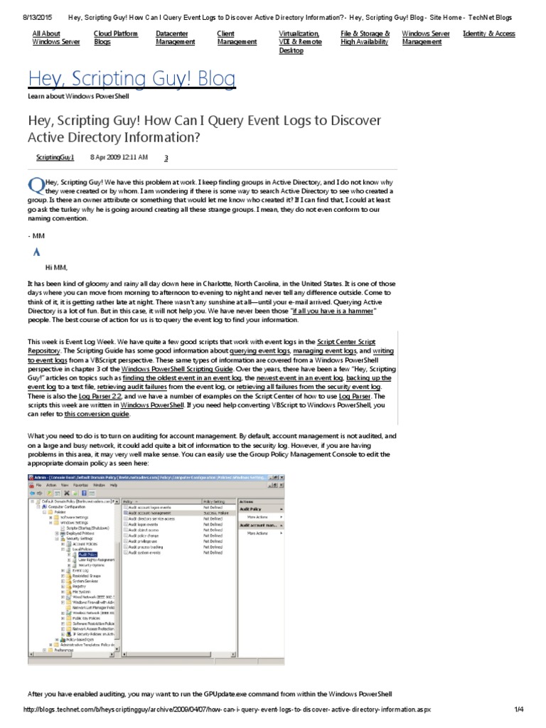 Query Event Logs to Discover Active Directory Information Active