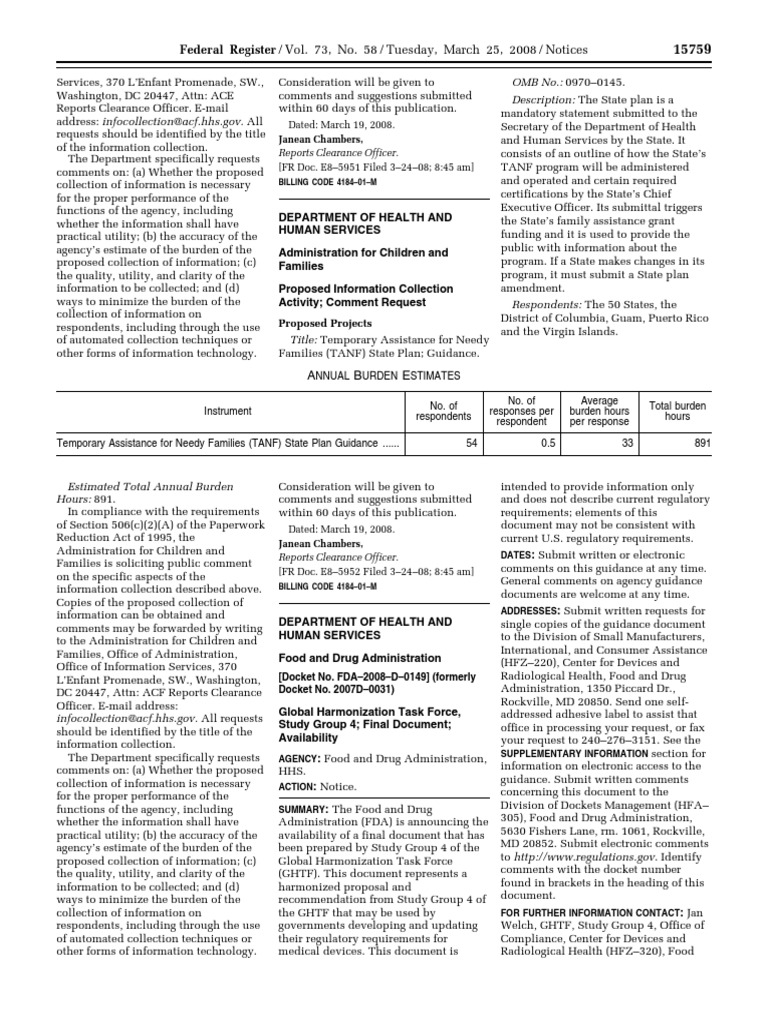 Notice Global Harmonization Task Force Study Group 4 Final Document