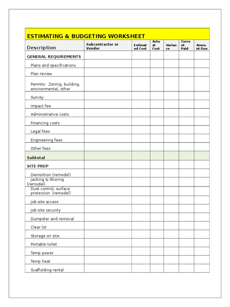 BA Estimating Worksheet PDF Framing (Construction) Basement