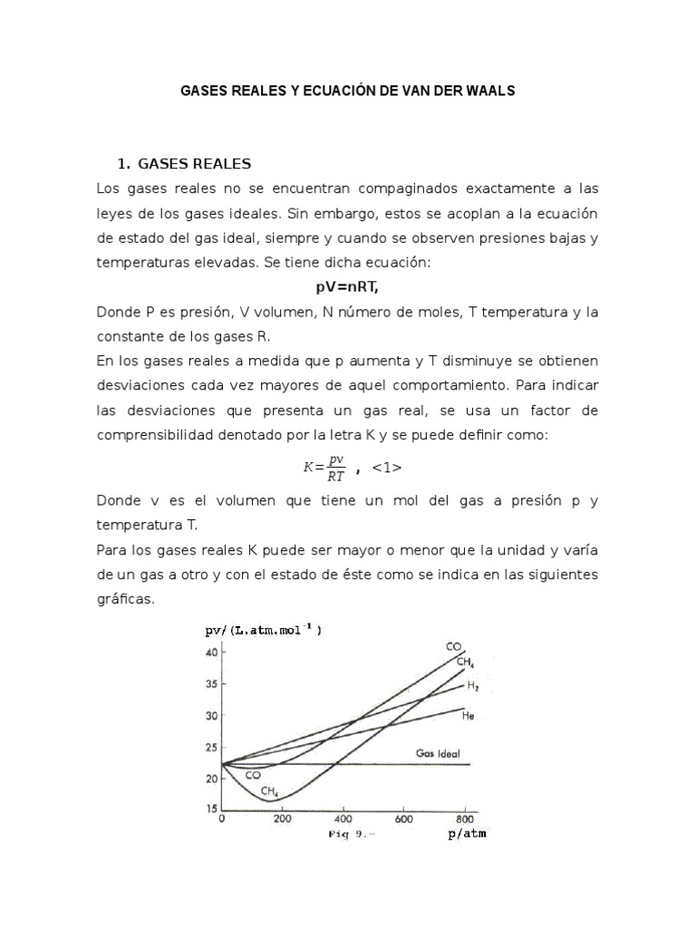 Ecuación de Van der Waals y Gases Reales | PDF | Gases | Mole (Unidad)