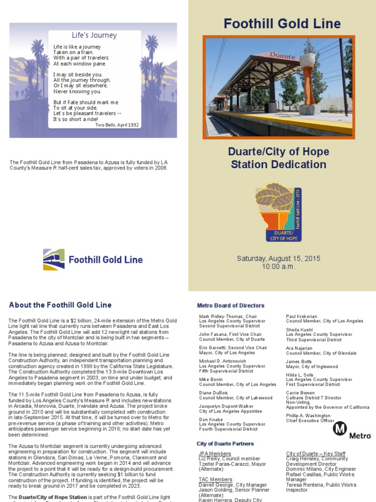 Duarte Station Dedication Program PDF Los Angeles County California