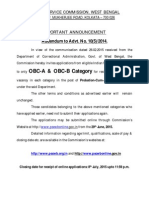 OBC-A & OBC-B Category: Important Announcement Addendum To Advt. No. 10 (5) /2014
