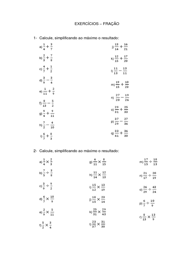 Exercícios - Fração | PDF
