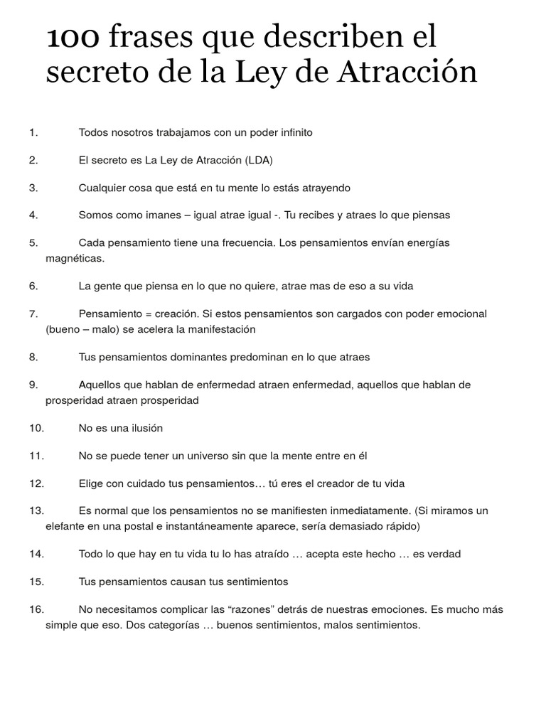 100 Frases Que Describen El Secreto de La Ley de Atracción | PDF | Gratitud  | Universo