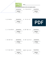 Practice Solving Quadratics With The Quadratic Formula Over The Set of Complex Numbers. Show All Work