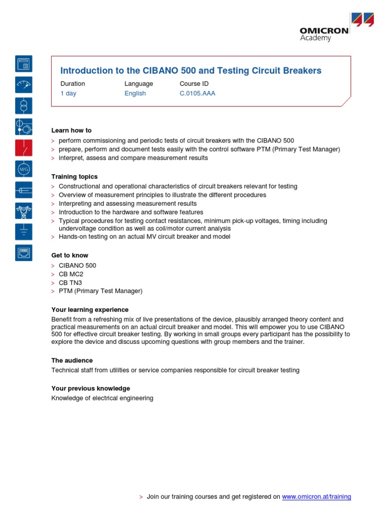 Introduction To The CIBANO 500 and Testing Circuit Breakers: 1 Day ...