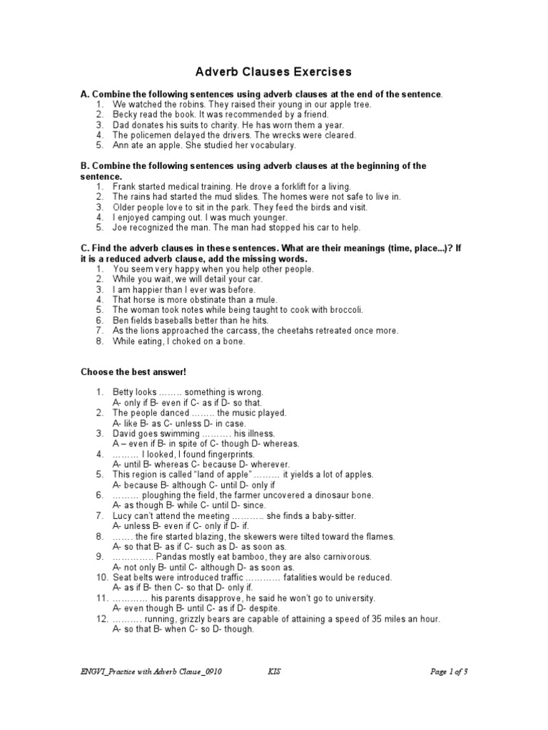 worksheet. Adverb Clause Worksheet. joindesignseattle Worksheet  printable worksheets, grade worksheets, worksheets for teachers, and learning Adverb Clause Worksheets 1024 x 768