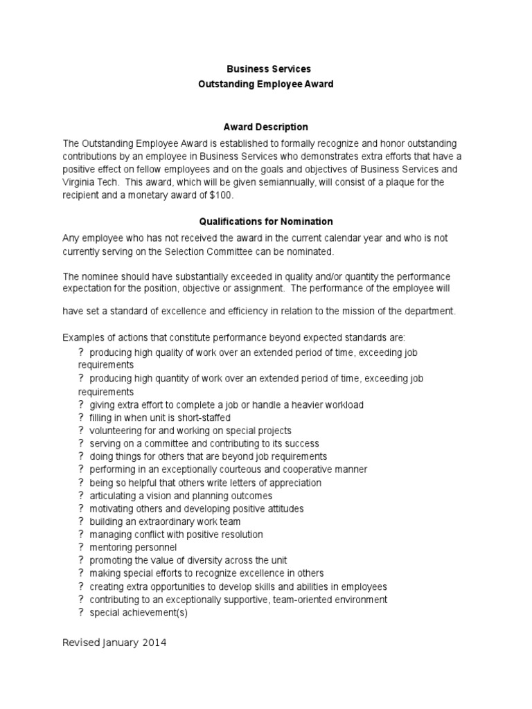 Recognizing Excellence Guidelines for the Outstanding Employee Award