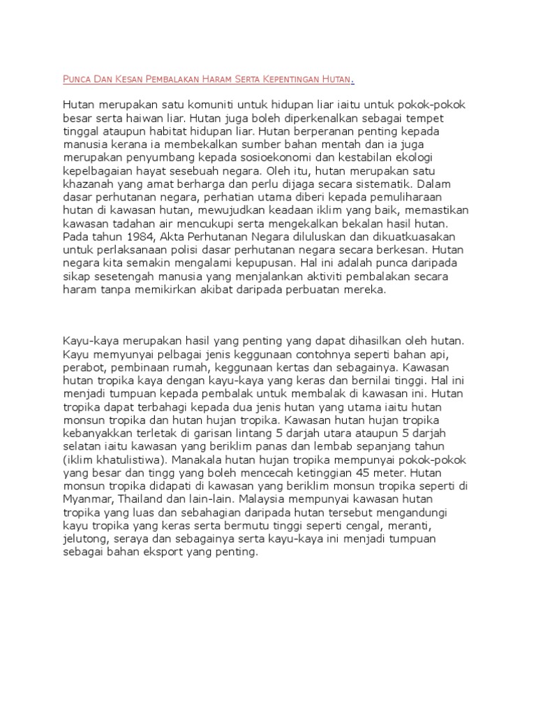 Punca Dan Kesan Pembalakan Haram Serta Kepentingan Hutan Pdf
