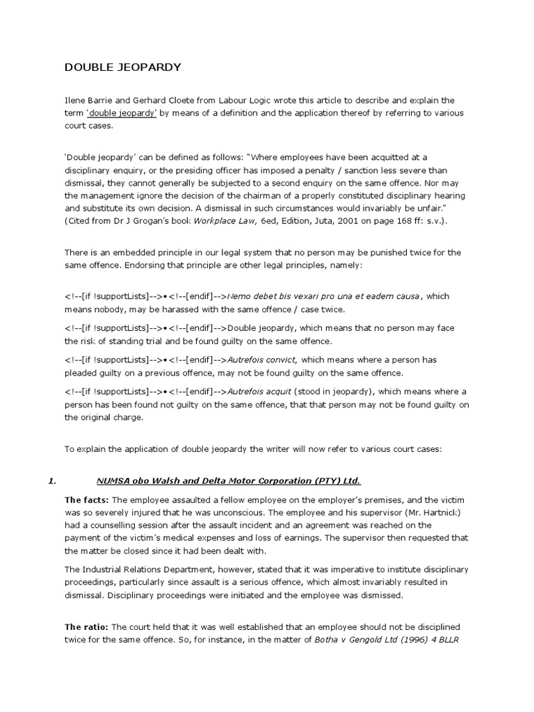 Double Jeopardy Law PDF Double Jeopardy Employment