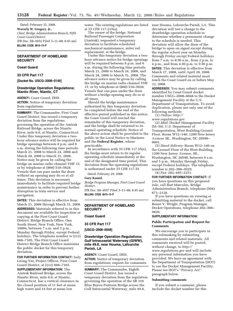 Rule Anchorage Regulations Niantic River, Niantic, CT PDF United States Coast Guard Code