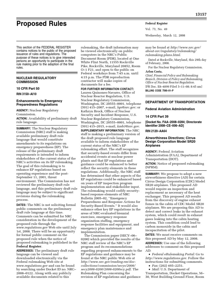 Proposed Rule Enhancements To Emergency Preparedness Regulations PDF