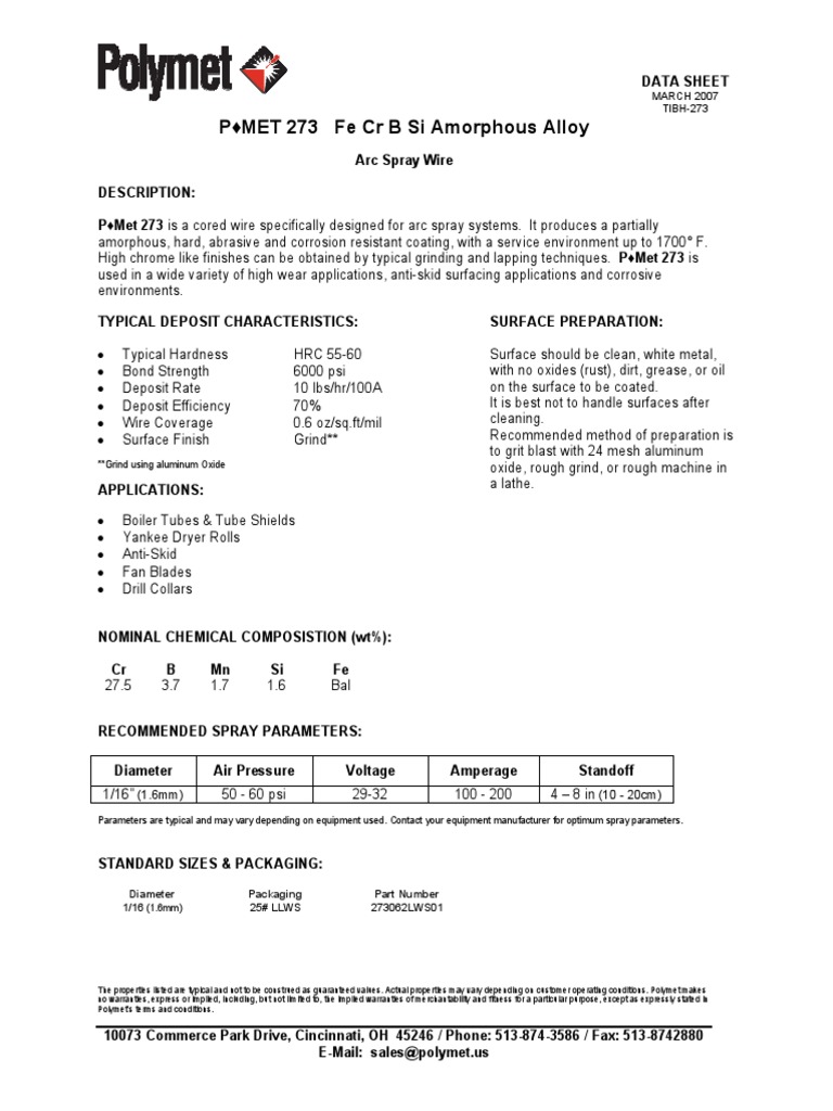 Polymet MET-273 - Equiv TAFA 95 MXC | PDF