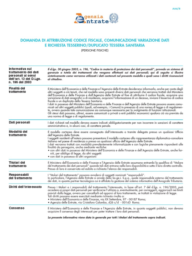 Formular Codice Fiscal | PDF