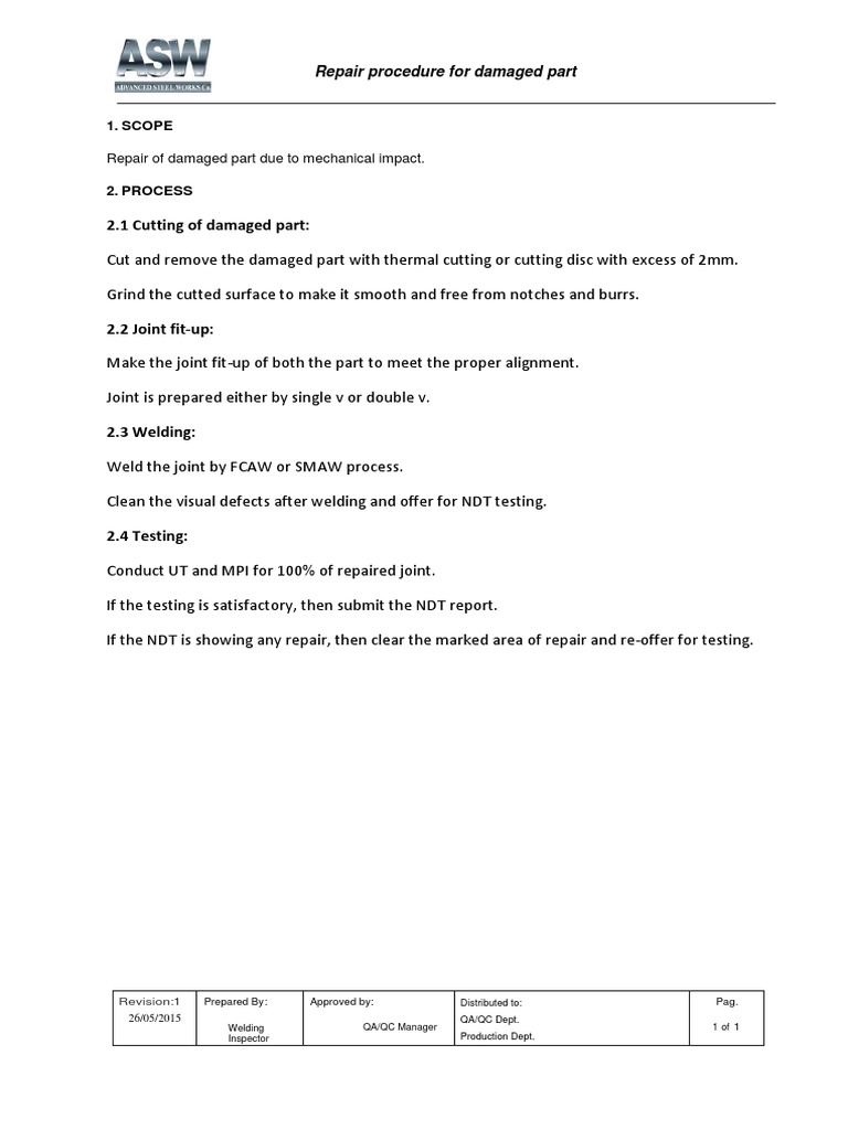 Damaged Part Repair Procedure | PDF | Home & Garden | Computers