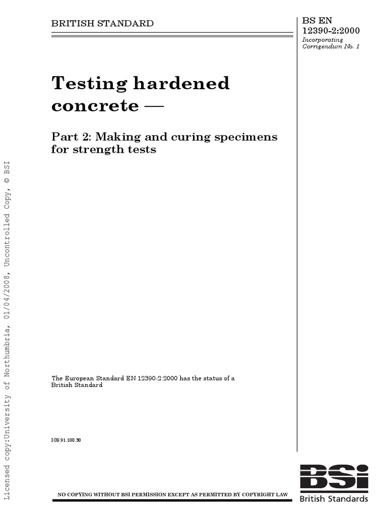 BS EN 12390.2 2000 (Testing Hardened Concrete Making & Curing