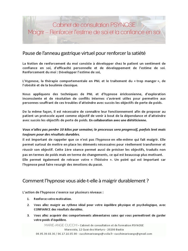 Script Hypnotique Perte De Poids Gratuit Pdf Maigrir Et Confiance en Soi | PDF | Hypnose | Programmation  neuro-linguistique
