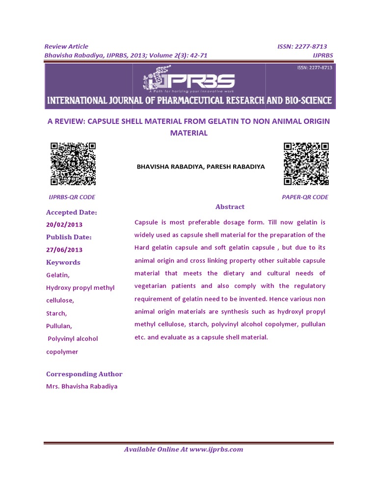 A Review Capsule Shell Material From Gelatin To Non Animal Origin
