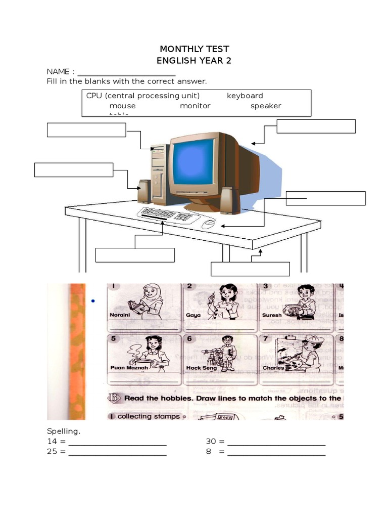 Year 2 English Monthly Test Template | PDF | Teaching Methods & Materials