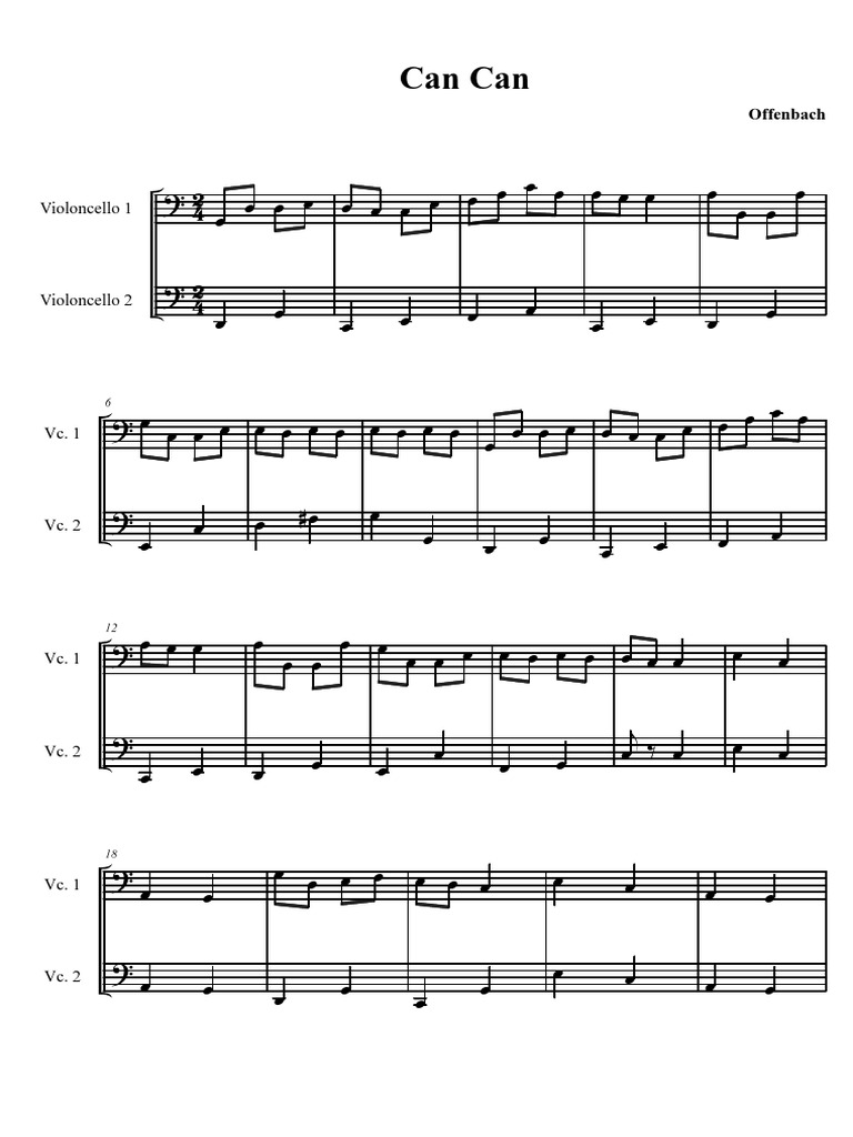 Offenbach Can Can Easy Cello Duet
