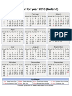 Calendar For Year 2016 (Ireland) : January February March