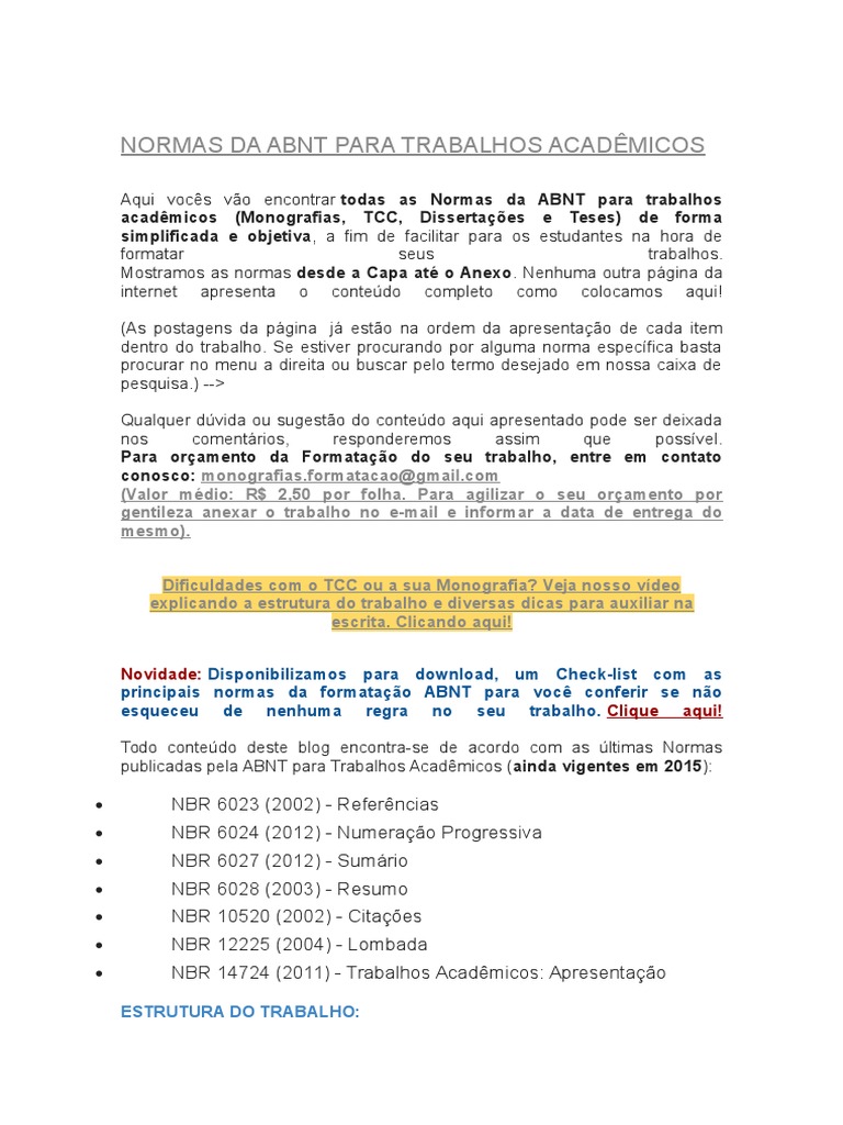 Normas Da Abnt para Trabalhos Acadêmicos | PDF | Citação | Publicação
