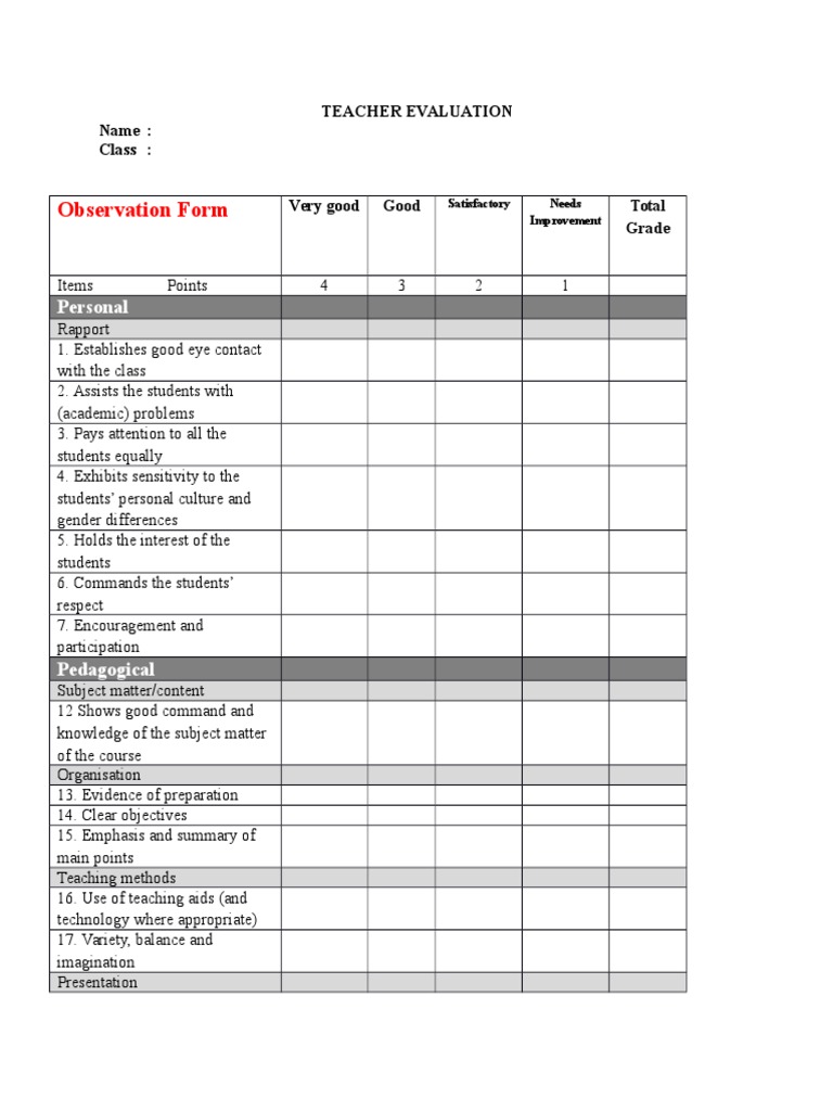 Teacher and Student Evaluation Forms | PDF