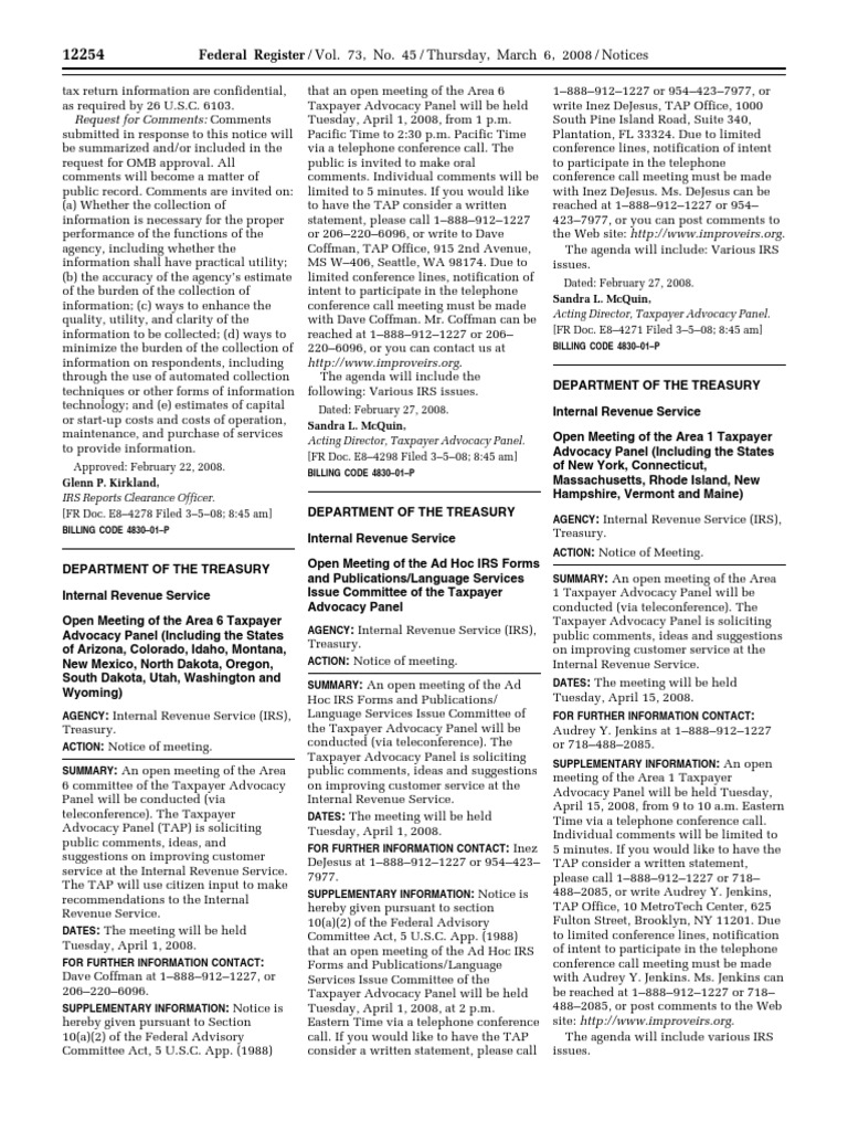 Notice Meetings Ad Hoc IRS Forms and Publications/Language Services