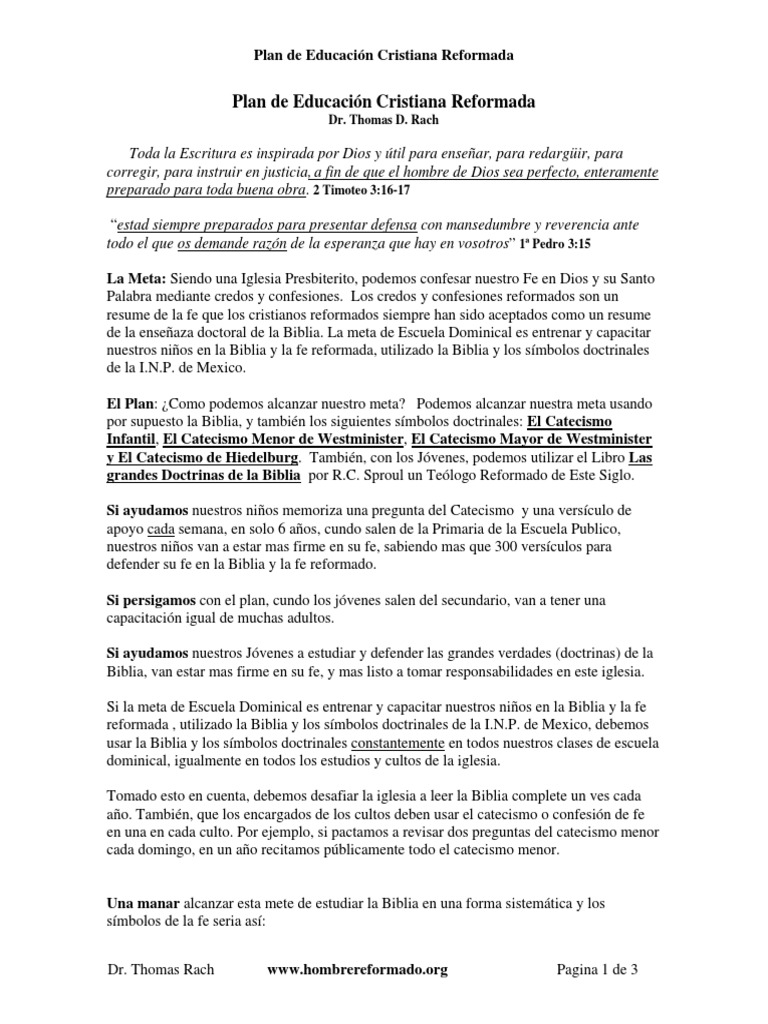Plan de Educacion Cristiana Reformada | PDF | Biblia | calvinismo