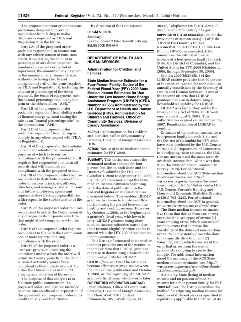 Notice Low Home Energy Assistance Program State Median