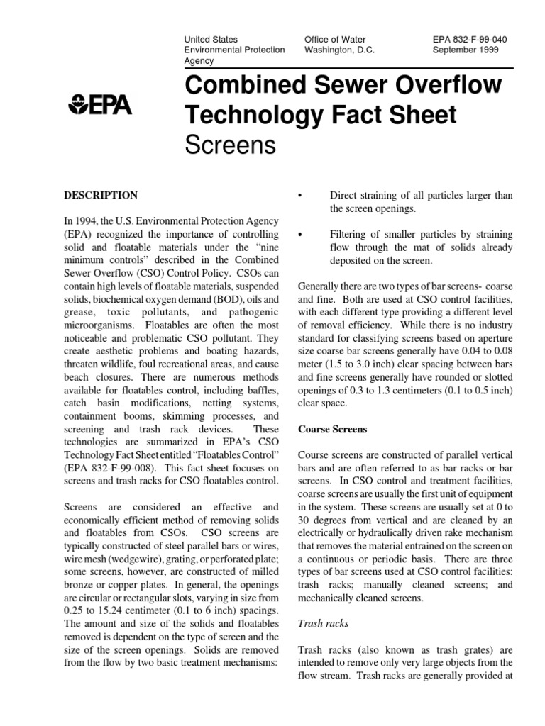 Trash Rack Cleaners for CSO Control | PDF | Combined Sewer | Water ...