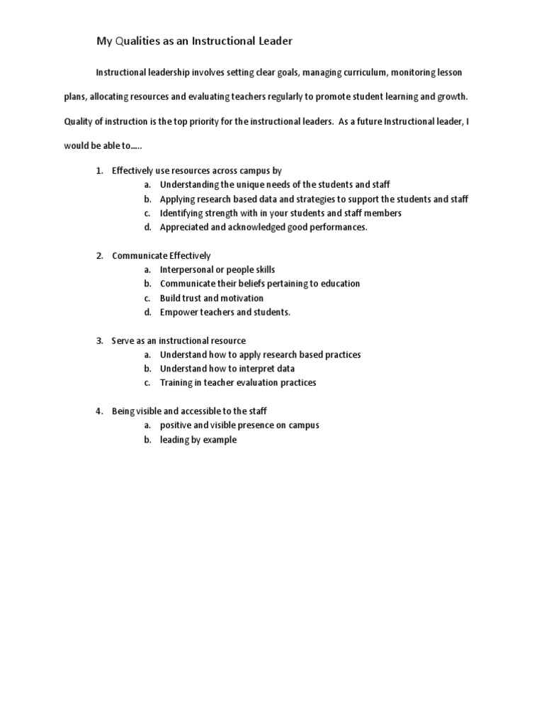 Qualities of an Effective Instructional Leader | PDF