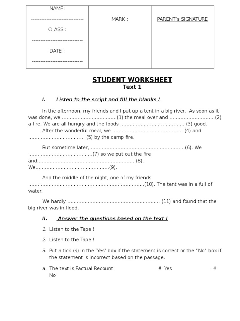 Student Worksheet: Text 1 | PDF | Foreign Language Studies | Science ...